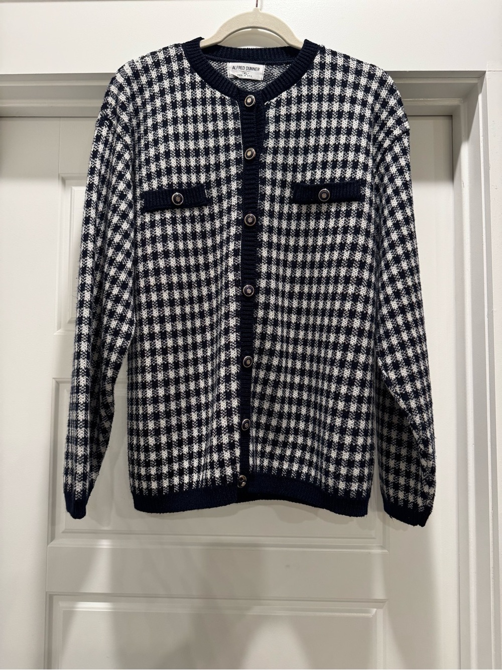 Vintage Alfred Dunner Navy Blue White Cardigan